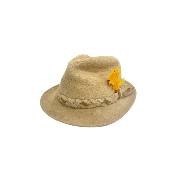 Vintage Biltmore Panda Dry Bone Size 7 Tan Beige Canadian Feather Woven Hat - Picture 1 of 9